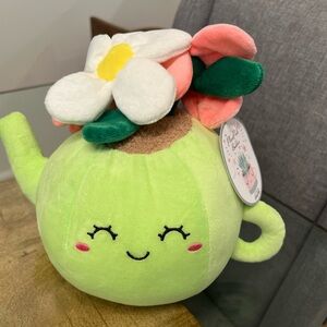 Cute Green Teapot Plush with Flowers
